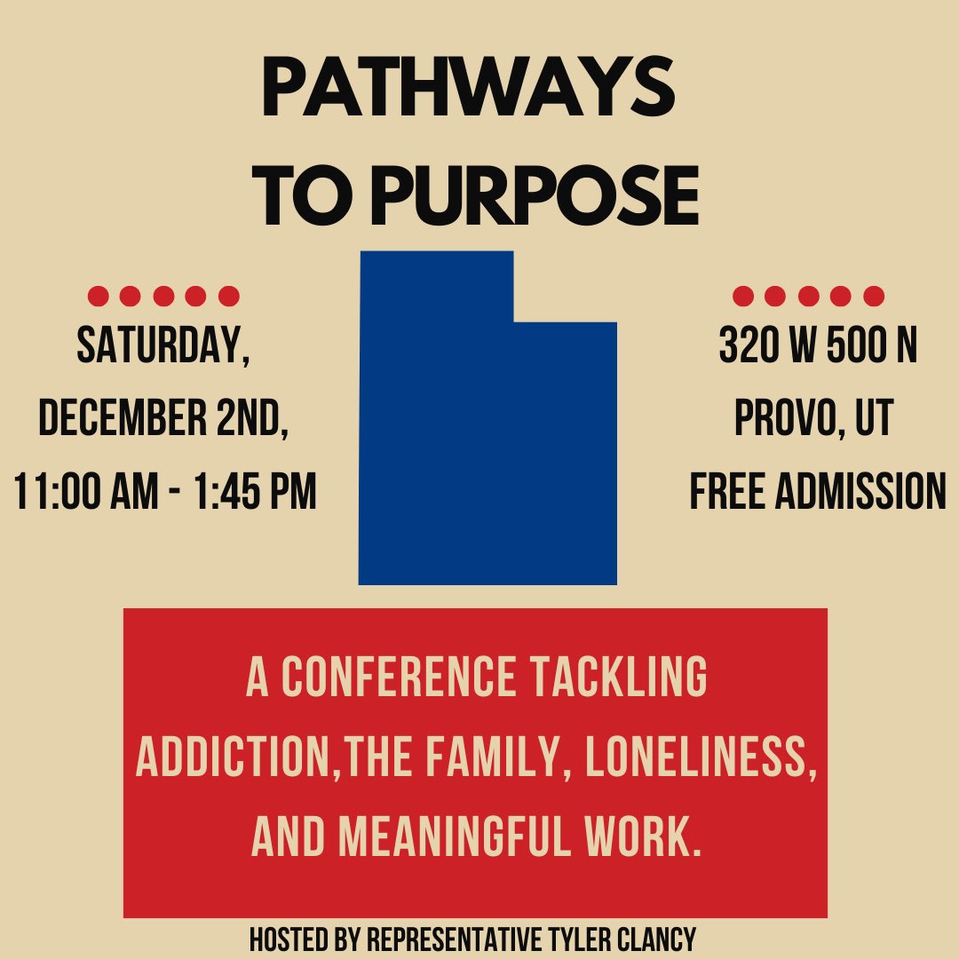 Please join us at the 1st annual "Pathways to Purpose" conference coming up next week. I am excited to host a slate of exciting and informative panels on some of the most challenging &amp; important issues of our time. 

Message me for more details or if you'd like to be involved 🇺🇸