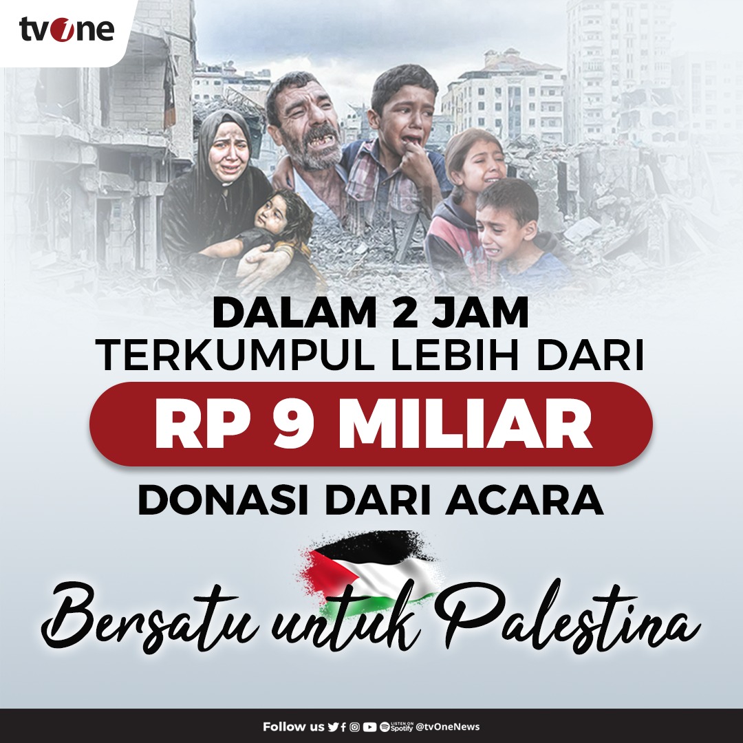 tvOne bersama Palang Merah Indonesia telah mengadakan acara doa dan dukungan kemanusiaan untuk Palestina pada hari Jumat (24/11/2023) yang disiarkan langsung dari Hotel JS Luwansa Jakarta.

Pada acara Doa dan dukungan kemanusiaan untuk Palestina yang bertajuk “Bersatu Untuk