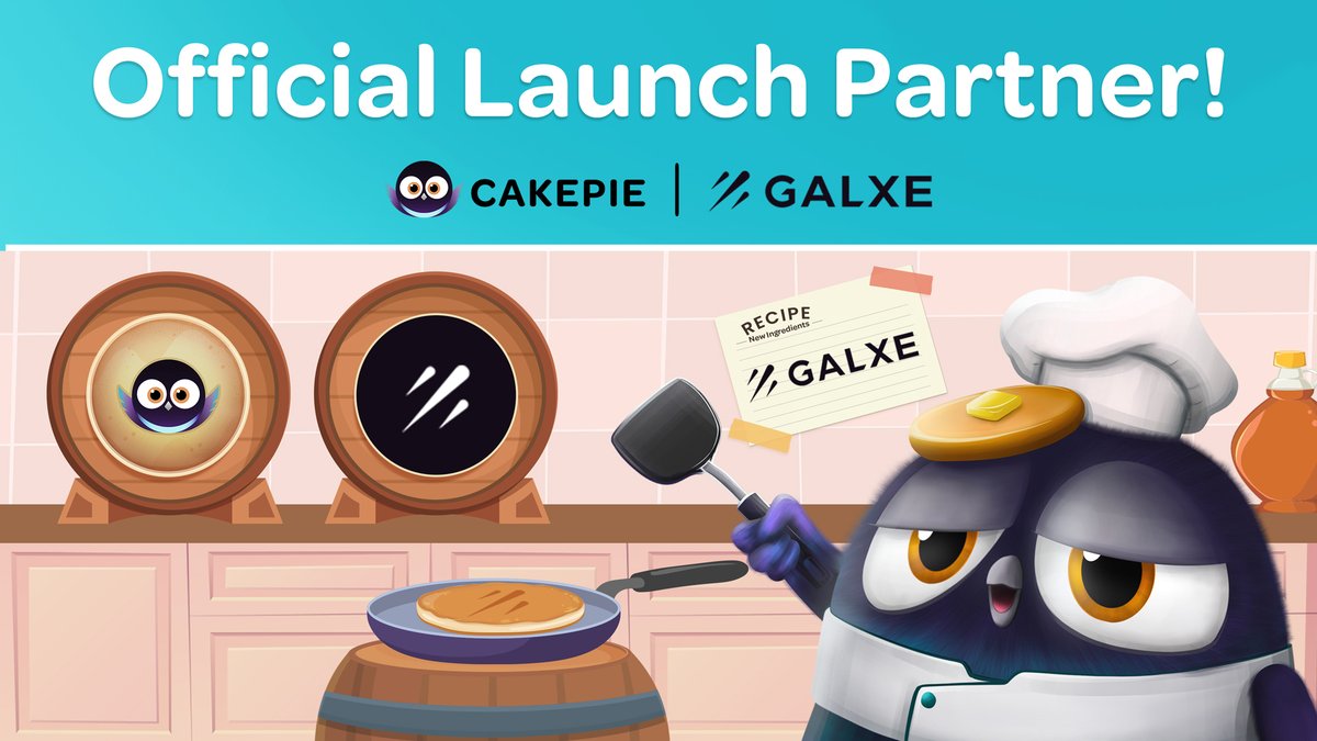As a new chapter begins, we are excited to announce that <a href="/Galxe/">Galxe</a> has joined <a href="/Cakepiexyz_io/">Cakepie🥞🧑‍🍳</a> as a Launch Partner.🧑‍🍳🥞

To celebrate, we are running a Galxe campaign!🪩

Complete the tasks for a chance to share in a 200 $USDT prize pool:⬇️
galxe.com/magpiexyz/camp…

Galxe serves as a