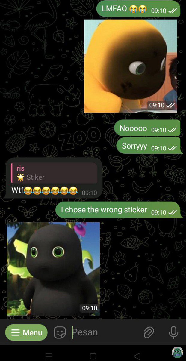 💚 Konteksnya sender chat sama orang Afrika. Sumpahh salah pencet stiker anjayyy. Merasa bersalah banget 😭🙏