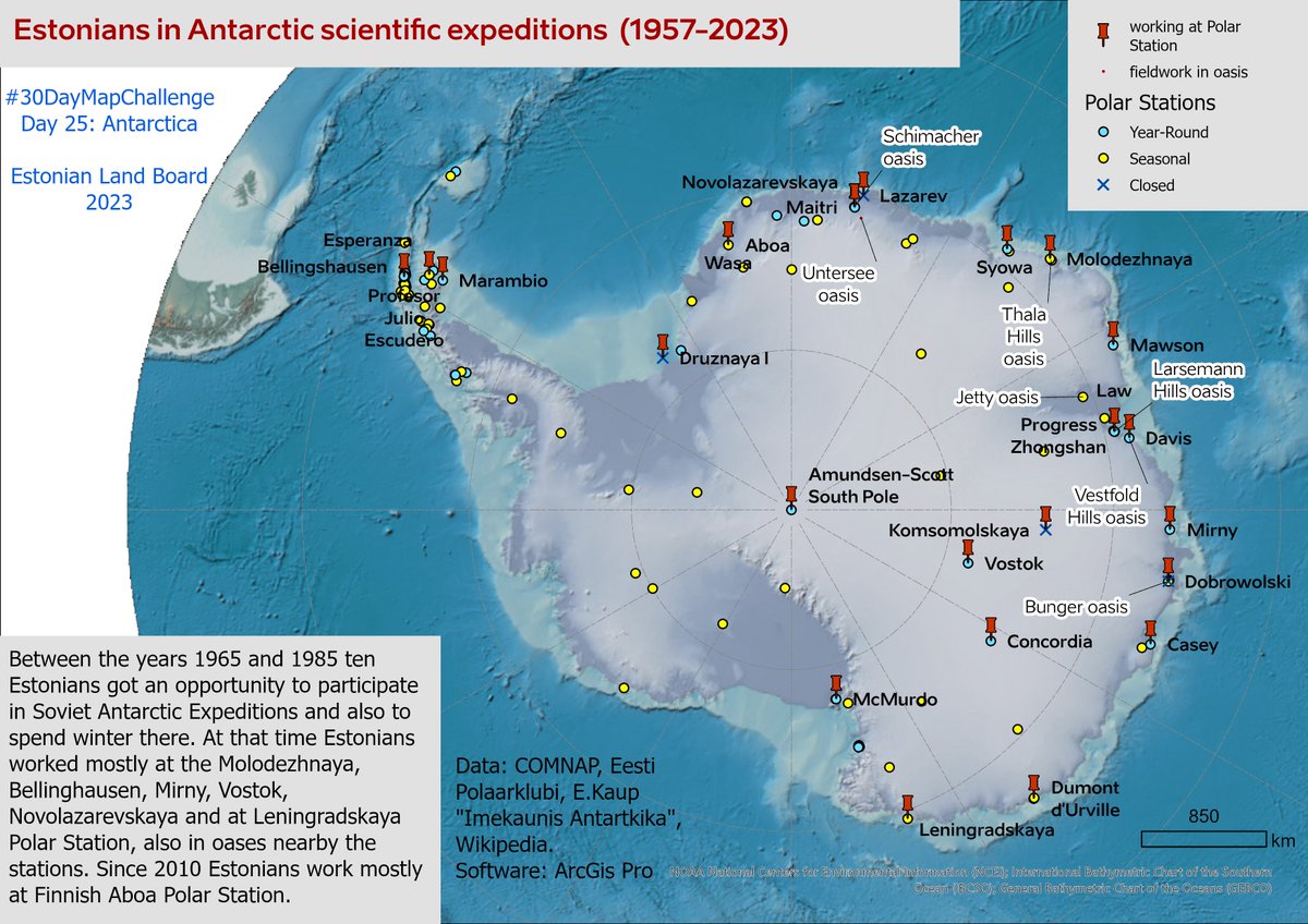 #30DayMapChallenge Day 25 category: Antarctica Estonians have participated in scientific expeditions in various international teams since 1957.