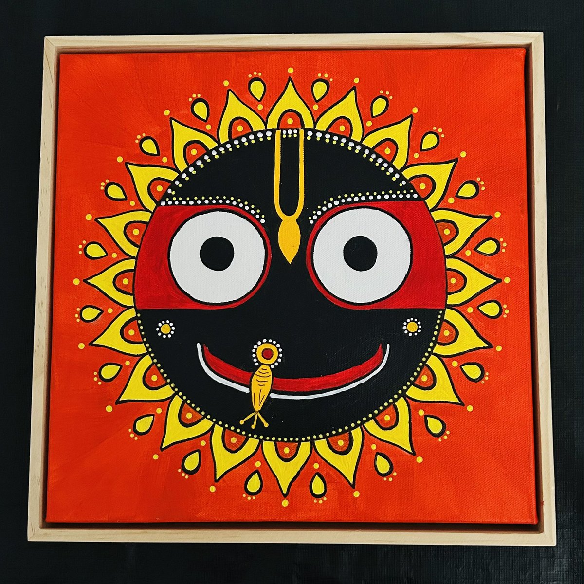 SKR_Daughters's tweet photo. Jai Jagannath’s blessings continue 🙏 

Got this order from a devotee to paint Jagannath, Shubradra and Baldev for the entrance of their beautiful home. They loved the painting and I loved it more to paint it for them. 

#skrdaughters #painting #ArtistOnTwitter #jagannath #gifts https://t.co/Ih7GTADrFq