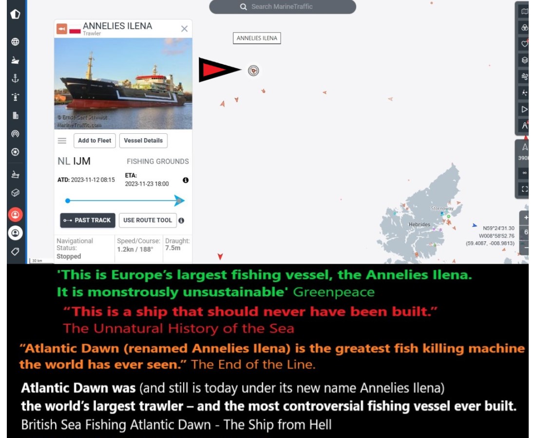 PantoPolitics22's tweet photo. 🐟Just the world's largest trawler in the world, the Annelies Ilena, currently to the north west of Outer Hebrides #supertrawler
😬Actually located within the 'West of Scotland Marine Protected Area' #bycatch
🇳🇱Also other Dutch owned factory trawlers Willem vd Zwan + HelenMary https://t.co/bWfC6QZOYf