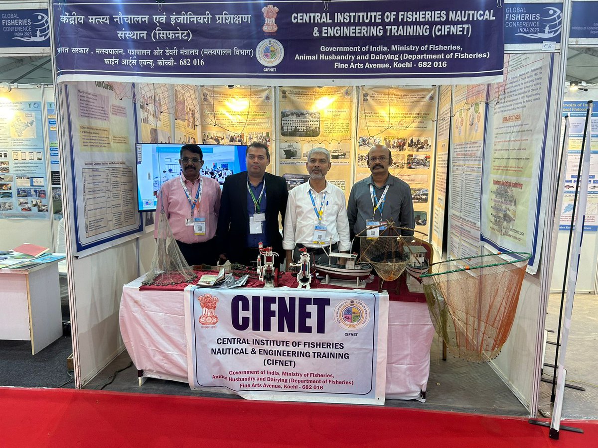 FisheriesGoI's tweet photo. #CFNET is exhibiting training activities and capacity building training for the fishers in the fields of deep sea fishing at Global Fisheries Conference India 2023 Exhibition at Gujarat Science City, Ahmedabad. #GFCIndia2023 #FishForFuture #PMMSY #MSJA #Fisheries4India https://t.co/NWLXiwhBit