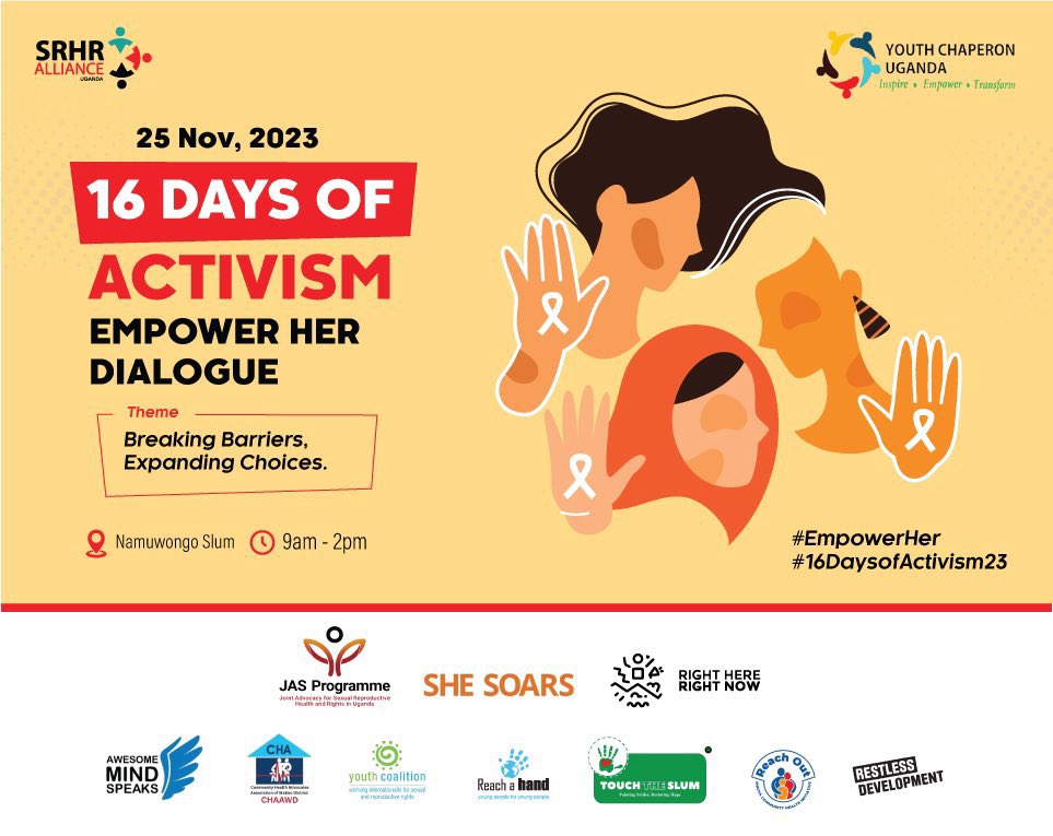 Today we join our partner @SRHRAllianceUg and other like minded CSOs in a dialogue aimed at kick starting off our #16DaysOfActivism2023 campaign. The dialogue is taking place in Namuwongo slum from 9AM to 2PM EAT. #EmpowerHer