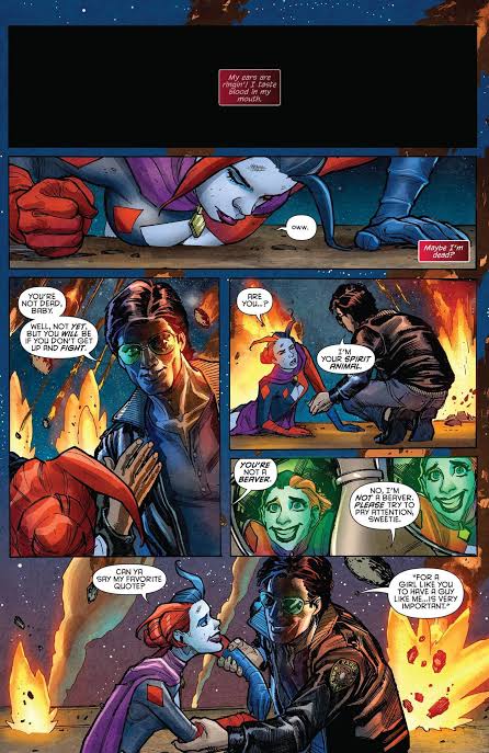 FilmCompanion's tweet photo. The one where #ShahRukhKhan was officially (or unofficially) knighted into the #DC Universe

In Harley Quinn and Powergirl issue No #5, our heros battle Harvester of Sorrows who specialises in psychological warfare. 
After endless fighting, his devastating attack knocks off our characters. 

Harley Quinn, however, is not fully unconscious and awakens to the none other than the KING himself, SHAH RUKH KHAN - whose superpower btw is to 
✨️GRANT WISHES✨️

Dressed in his classic Leather Jacket which is detailed with names 'Rahul', 'Anjali' and 'Camp Sunshine' (to jog your memory here - Camp Sunshine is name of the camp to which little Anjali runs off to with her dadi in 'Kuch Kuch Hota Hai' to make her dad fall in love win the other Anjali aka Kajol)

100 POINTS FOR DETAILS DC 👏
(P.S he also says his DDLJ line, "Tumhari jaisi ladki ke saath, mere jaise ladke ka hona; bahut zaroori hai" - except it's in angrezi so it sounds thoda weird)

#HarleyQuinn then wishes for a bike, which @iamsrk grants, helping Harley save the day.