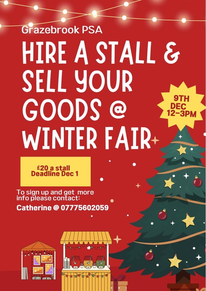 Do you have wonderful items to sell? Why not hire a stall at our Winter Fair! DM us or contact Catherine, details on the poster.