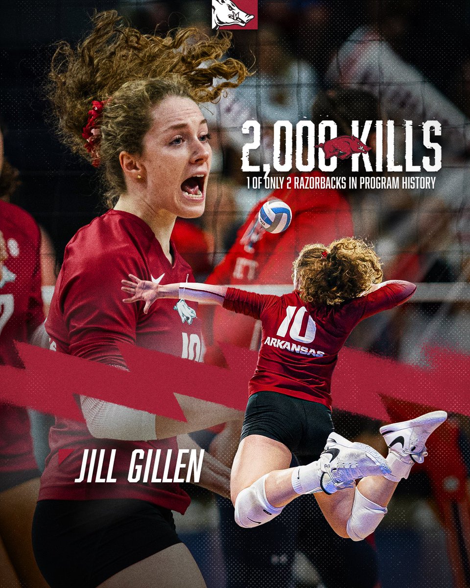 And now there are two. 👏 

Tonight, Jill Gillen joined Krystal Osborne as the second Razorback in program history to record 2,000 career kills! 🐗