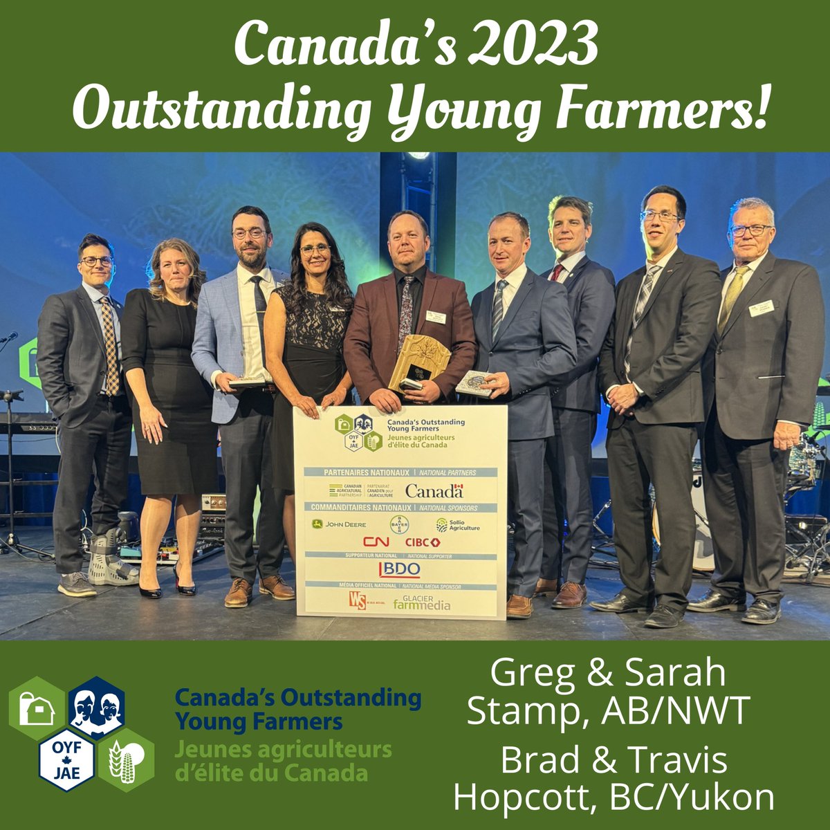 Congratulations to our 2023 Outstanding Young Farmers!

Brad &amp; Travis Hopcott -BC/Yukon
Greg &amp; Sarah Stamp- AB/NWT