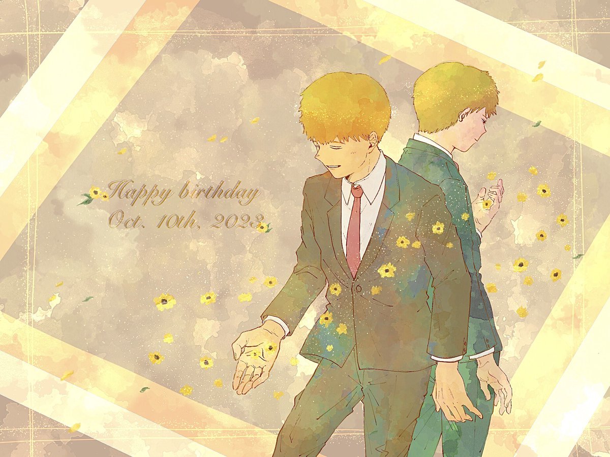 モブくんと対になるイメージで描いてみました  誕生花はライラックとサンビタリア💐