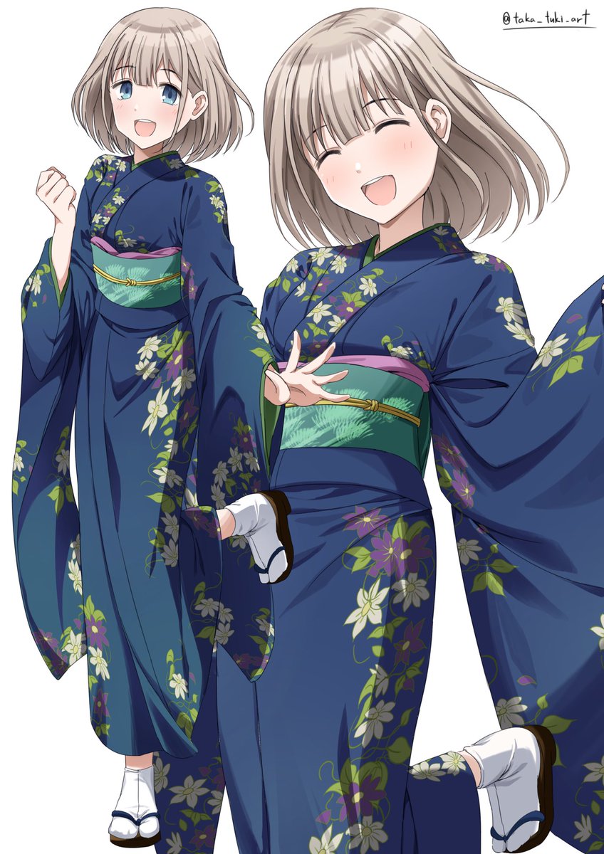 serizawa asahi 1girl japanese clothes kimono multiple views white background tabi smile  illustration images