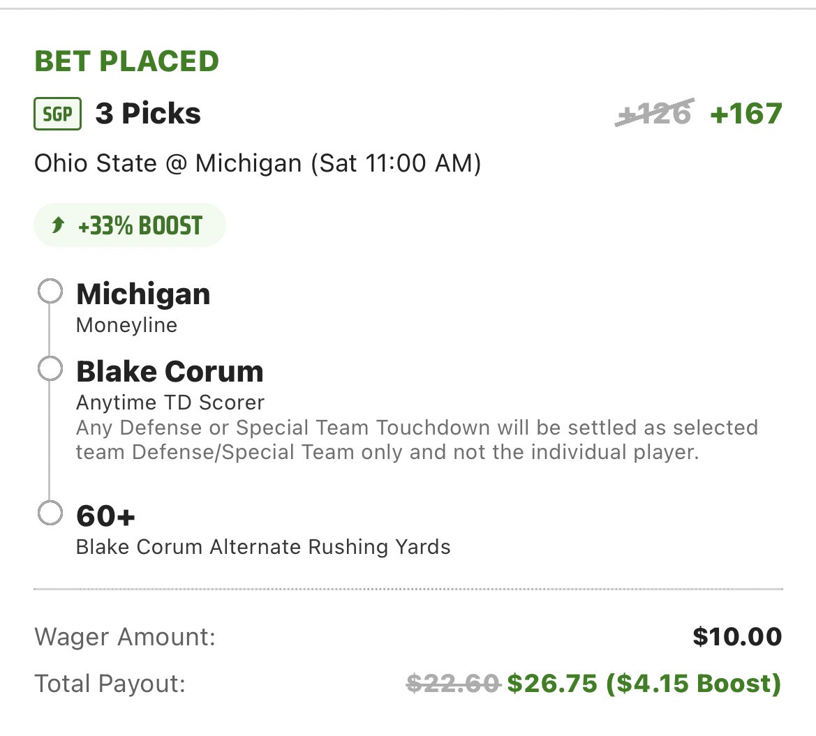 LabRatsBets's tweet photo. CFB POD🚨
DK+167👑

GAME OF THE YEAR🙌🏼 Michigan will get it done tomorrow at home. Betting Corum TD is like betting CMC TD‼️ Lock this in👀
#michiganvsohiostate #OSUvsUM #gameoftheweek #DraftKings #tail #Follow #michigan #JoshGiddey #sportsbettingpicks #GamblingCommunity https://t.co/lsUvdPABvc