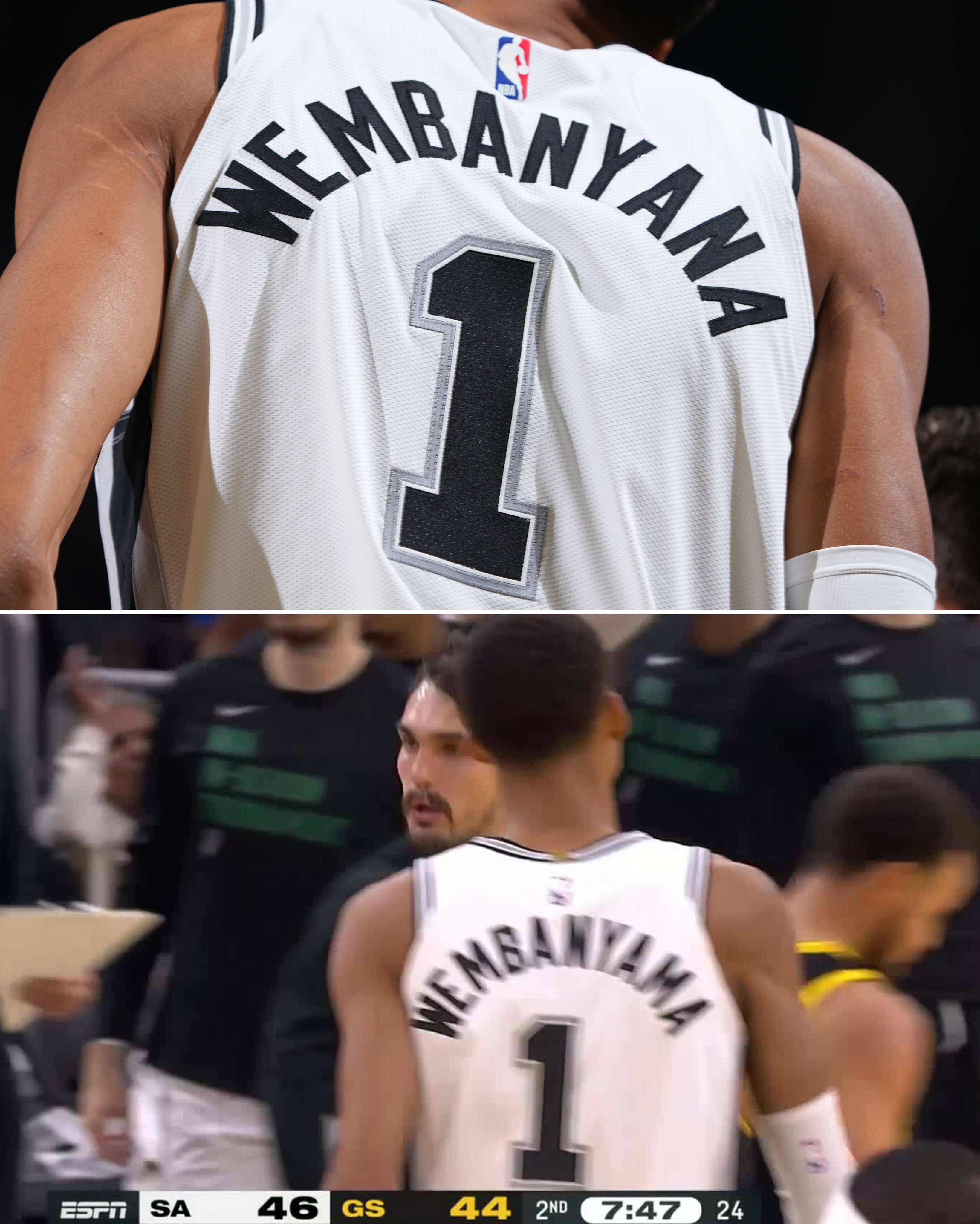 Bleacher Report on X Wembanyama s name was misspelled on his jersey He has now switched to a correct one https t j7Ge1qiG3L X