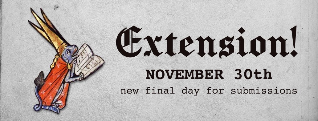 ZineBash's tweet photo. EXTENSION! instead of ending tomorrow (the 25th) you now have through November 30th to complete &amp; submit your medieval mini zines! https://t.co/lg5TfSINae