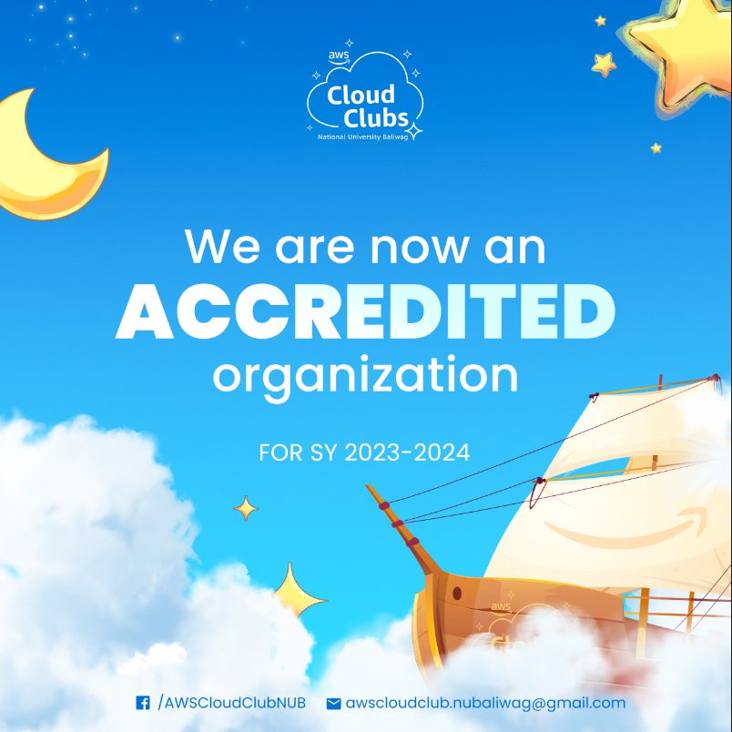 AWSCC_NUB's tweet image. 🎉 Exciting news! AWS Cloud Club at NU Baliwag is officially accredited for AY 2023-2024. 🌟 Our commitment to excellence is validated, and we&apos;re ready to enhance member experiences through academic and non-academic activities. 💻⛵✨ 

#AWSCloudClub
#StudentAtAWS