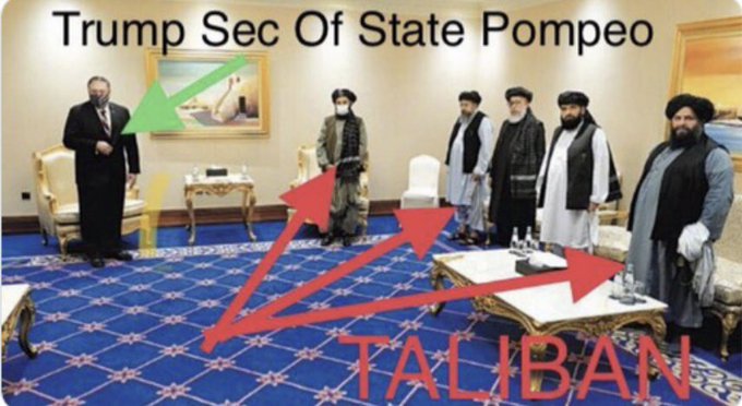 @ExUmbrisDesigns @BlackKnight10k For all the stupid cunts who somehow forgot that Trump and Pompeo signed the Treaty with the Taliban that released 5000 Terrorists - who went straight back to killing Americans ..... here ⬇️is Trump's guy with the Taliban The deaths at the airport were caused by Trump +Pompeo