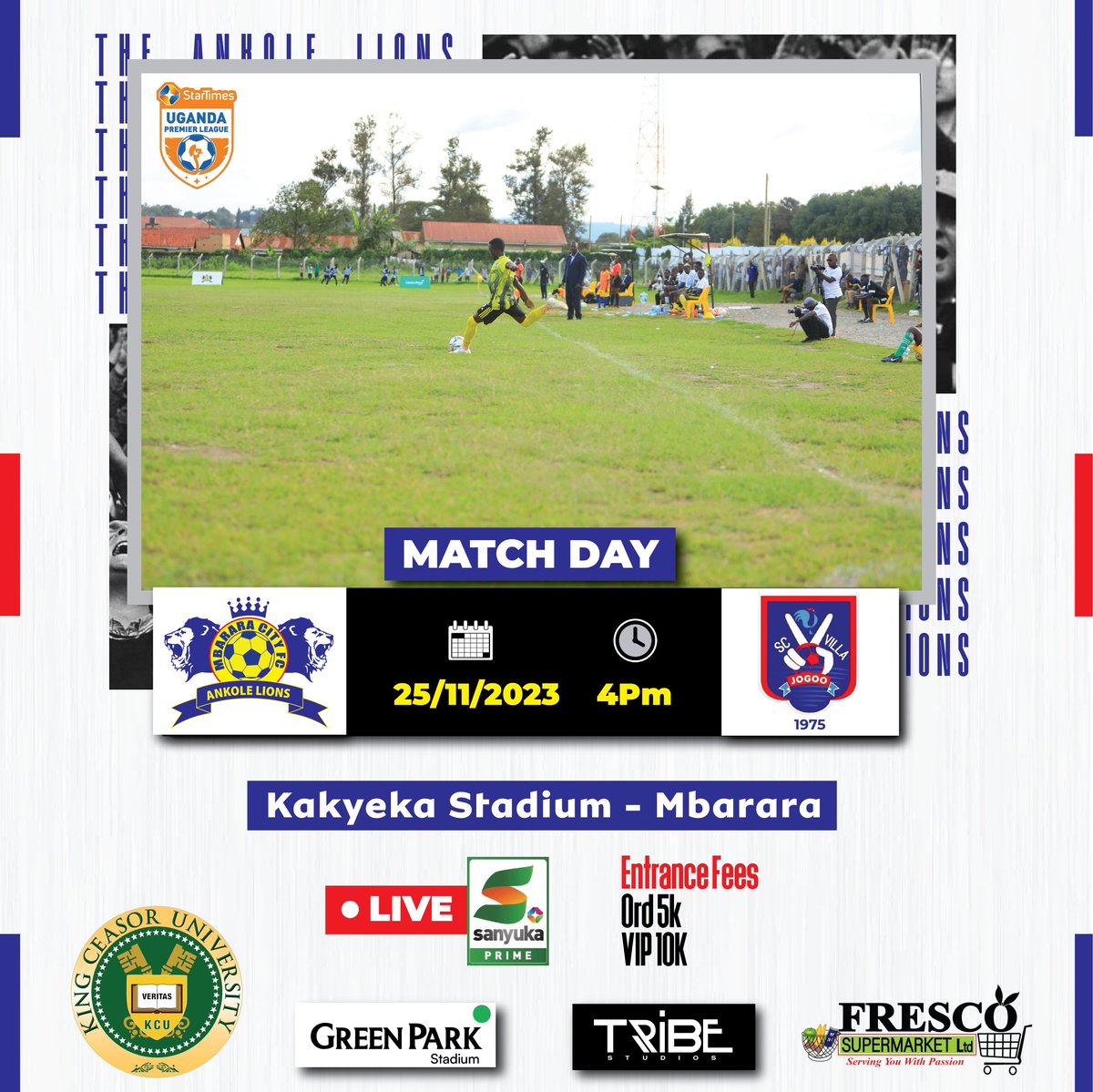 ⚽️ It's 𝗠𝗔𝗧𝗖𝗛𝗗𝗔𝗬!

🆚 SC Villa 
🏠 Kakyeka
🕗 4pm
🏆 UPL
📺 Sanyuka Prime