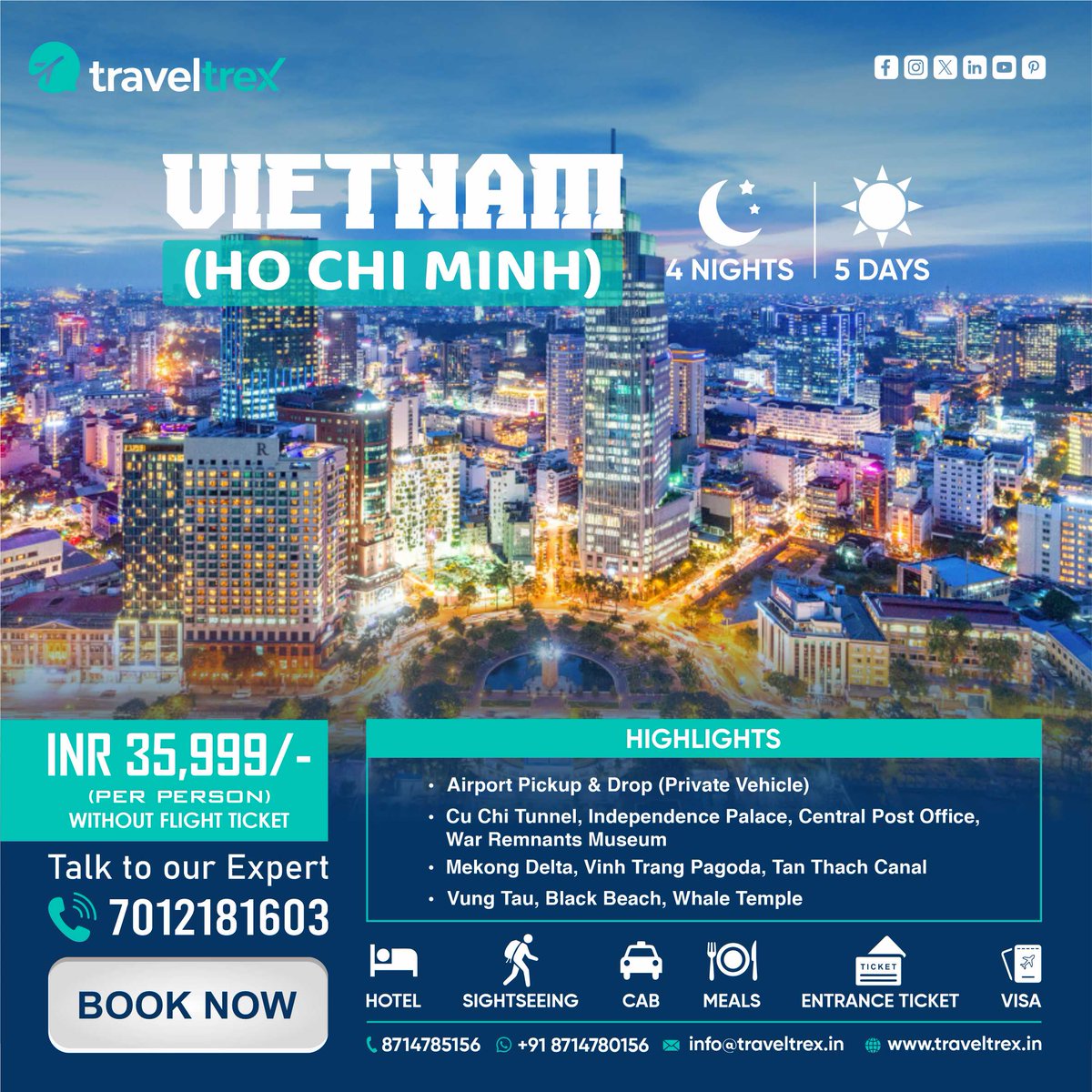 Experience the vibrant tapestry of Vietnam's rich heritage and captivating culture with our exclusive Ho Chi Minh City Holiday Package✈
#VisitVietnamNow #BookYourVietnamTripToday #IndianTravelers #IndiaToVietnam #VisitVietnamNow #IndiaVietnamTourism #VietnamForIndians