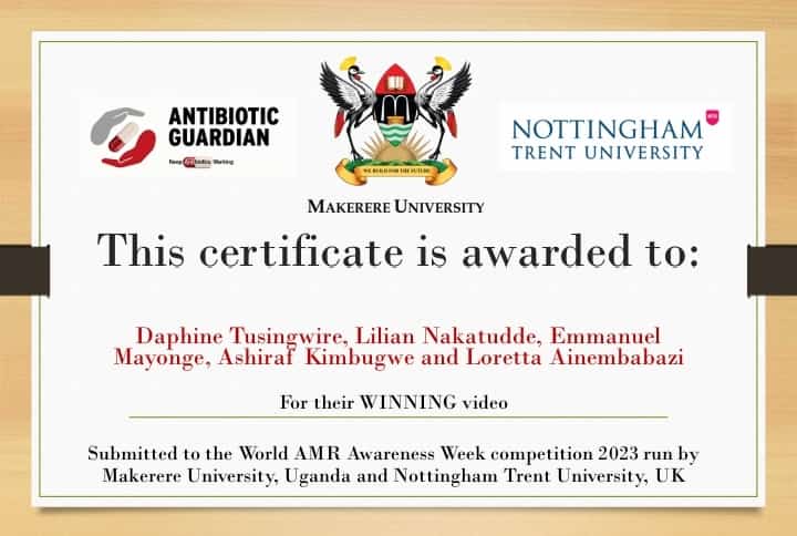 Congratulations to myself and fellows upon the WAAW win with Makerere university and Nottingham Trent University offer . It is the little achievements that make me realise the effort always. Preventing ,( antimicrobial resistance)AMR together .
