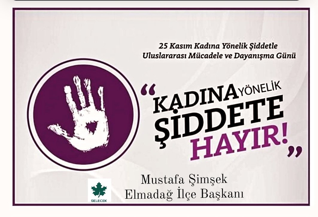 25 Kasım Kadına Yönelik Şiddete Karşı Uluslararası Mücadele Günü dolayısıyla kadına şiddetin bitmesini diliyor, "Kadına şiddet, kadınların kaderi olmasın diyor” tüm kadınlarımıza sevgi, saygı ve selamlarımı sunuyorum."
<a href="/Ahmet_Davutoglu/">Ahmet Davutoğlu</a> <a href="/OmerrUnal/">Ömer ÜNAL</a> <a href="/HakanTokach/">Hakan TOKAÇ</a> <a href="/M_simsek13/">Mustafa Şimşek</a>