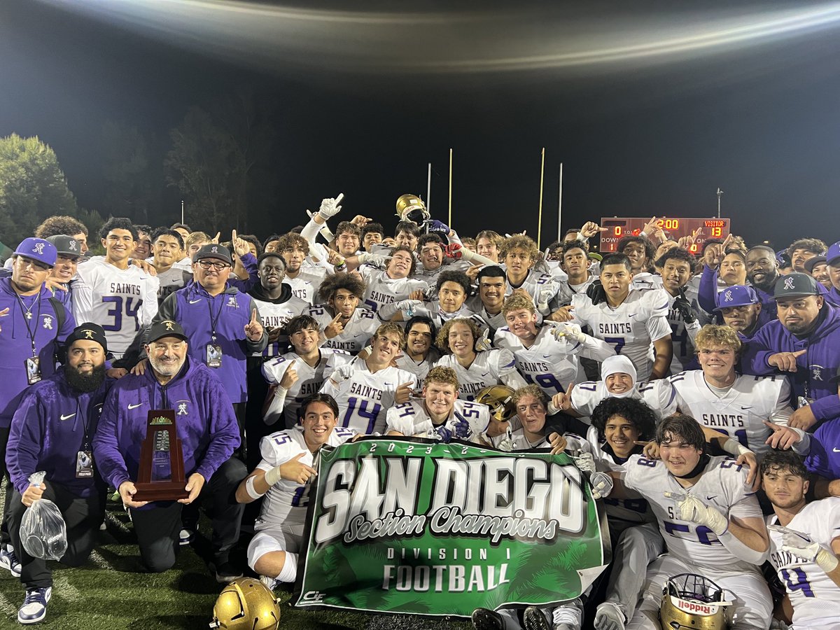 CIF D1 CHAMPS! Congrats, Saintsmen, 13-0 winners over Mission Hills for title and trip to state playoffs next week. Isaiah Hasten with 2 picks and shutout defense. Great job coaches and players. ⁦<a href="/Saints_ThePit/">The Pit</a>⁩ ⁦<a href="/saints_info/">St. Augustine HS</a>⁩
