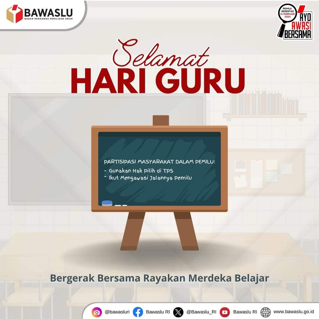 BawasluPaPa's tweet photo. #isuterkini
#hariperingatan
#sahabatbawaslu Bawaslu Padang Panjang mengucapkan SELAMAT HARI GURU 25 NOVEMBER 2023.
Bergerak Bersama Rayakan Merdeka Belajar.
Terimakasih dari kami untuk semua guru.
#ayoawasibersama
#pemiluserentak2024 https://t.co/P3PtZVFegg