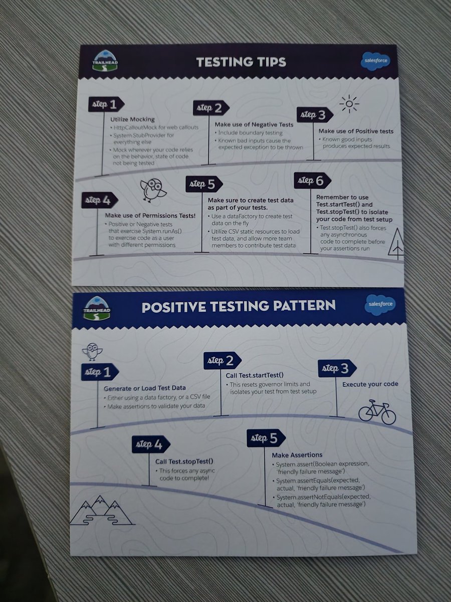 Here are some super helpful Salesforce testing patterns and best practices flash cards at the #SalesforceHyderabadCommunity event! <a href="/HydArchitects/">Salesforce Architect Group, Hyderabad</a> <a href="/HydSFDG/">Hyderabad Salesforce Developer Group</a> <a href="/SF_HYD_UG/">Hyderabad, India User Group</a> <a href="/HyderabadWit/">SF Hyderabad WIT</a> <a href="/hydmcug/">Hyderabad, IN B2C Marketers Group</a> <a href="/HydNonProfitUG/">Salesforce NonProfit UserGroup Hyderabad</a>