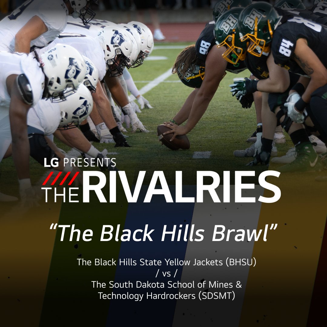 60 minutes until the premiere of the Black Hills Brawl featuring Hardrocker Football by
<a href="/LGUS/">LG Electronics</a>
! Watch it on LG Channels - Channel 100 at 6 p.m. MT.