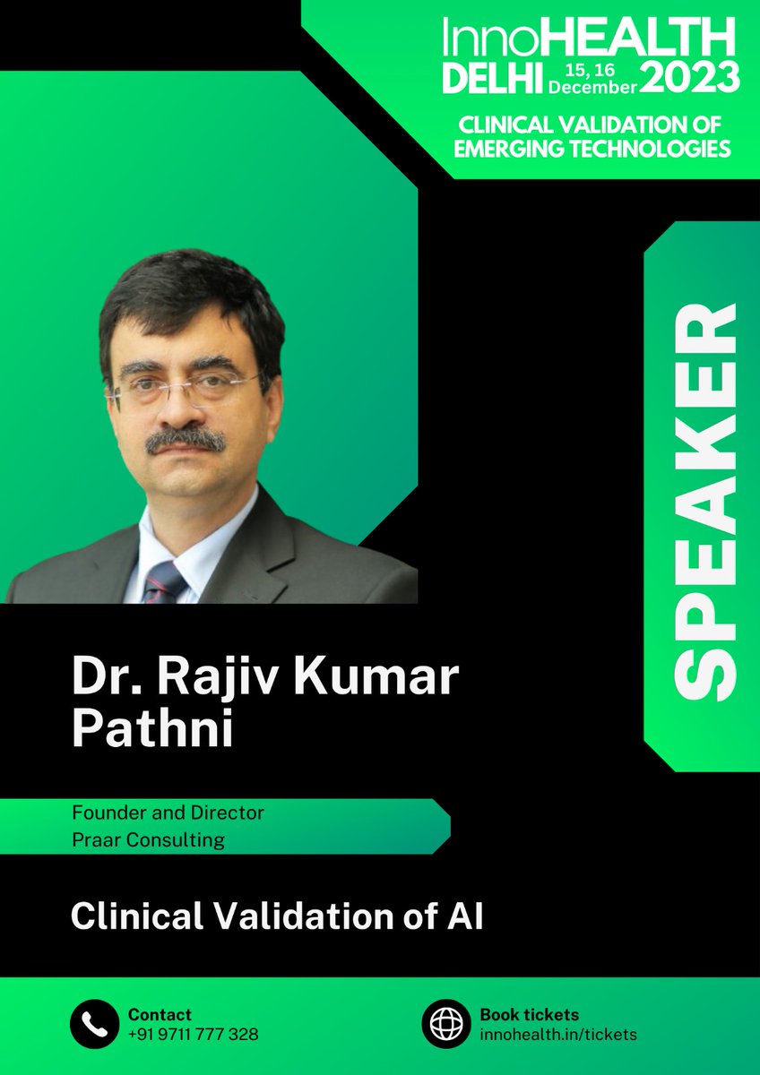 DrPathni's tweet photo. Excited to announce that I will be speaking at InnoHEALTH 2023! Join me and many other experts speak on the topic Clinical Validation of AI.

Date: 15-16 Dec 
Venue: Indraprastha Institute of Information Technology, Delhi
Theme: Clinical Validation of Emerging Technologies https://t.co/tJ0lyPJ20g