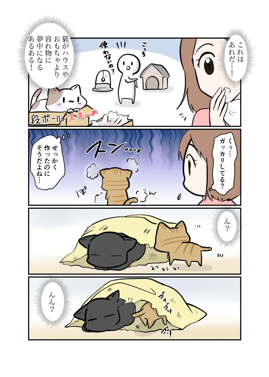 #スパダリにゃんこ #くぅの日常 第206話 容れ物のポテンシャル  ハイスペックなスーパーダーリン、スパダリ猫を目指すくぅと、飼い主しずくの日常マンガ。  くぅの家にシオ来訪。お祭りでゲットした猫ハウスをはりきって作るくぅとしずく。 果たしてシオの反応は…?  #猫マンガ