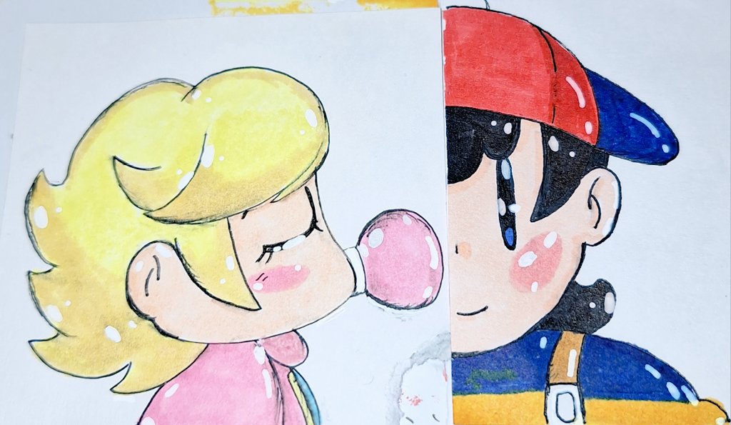 Drawn on sticky note. 
#BabyPeach #Ness #Nintendo #Earthbound #Nintendo #Smash #MK8 #SmashBros