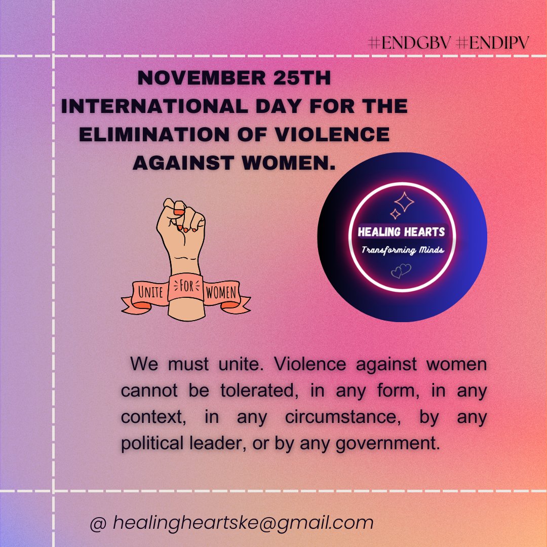 UNiTE! Invest to Prevent Violence Against Women & Girls! 
#16DaysOfActivism
#EndGBV
#EndIPV
#NoExcuse
#HealingHearts