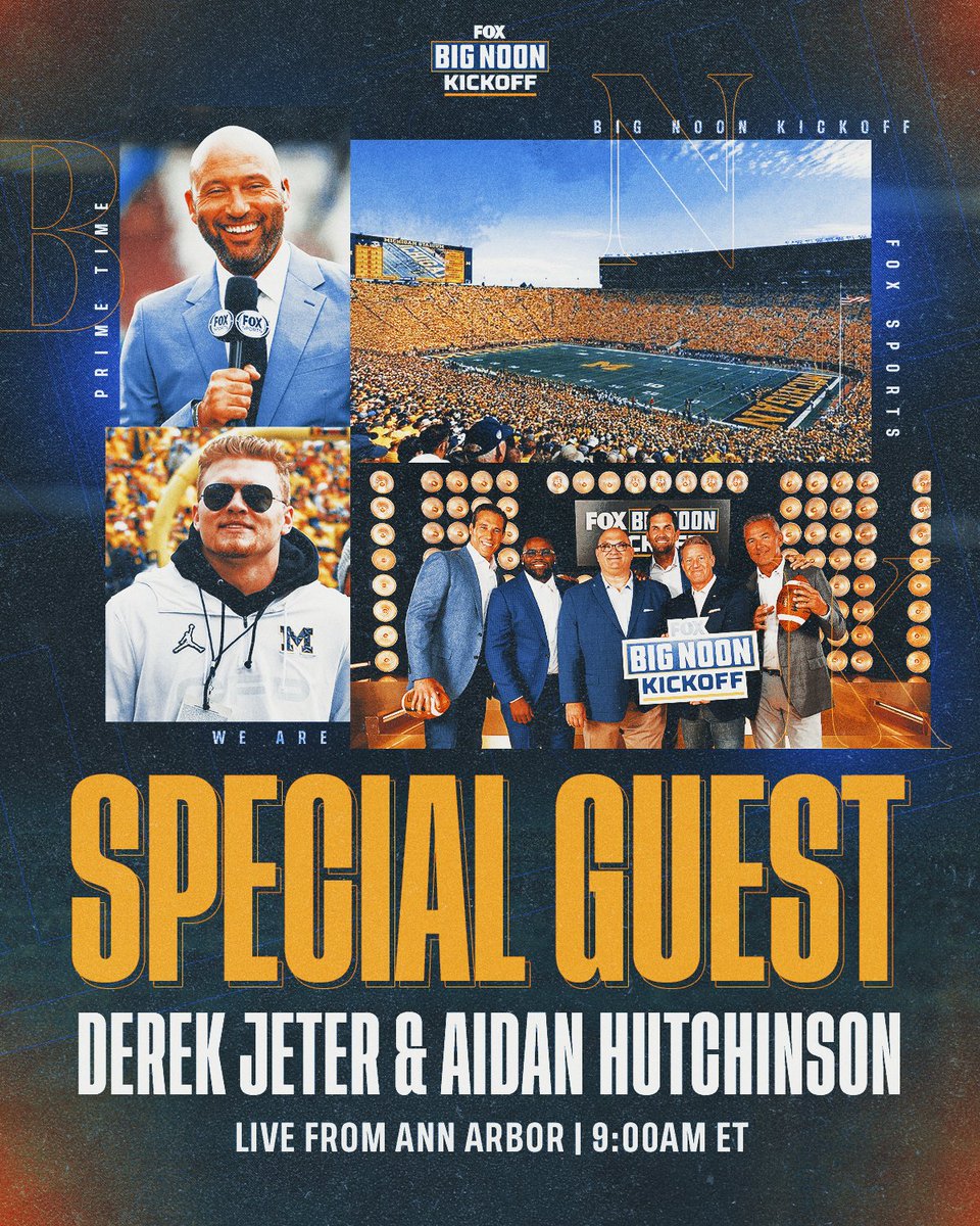 This is going to be fun 🔥 Catch @UMichFootball legends @derekjeter and @aidanhutch97 on the best pregame party in college football starting at 9am ET on FOX 🎉📺