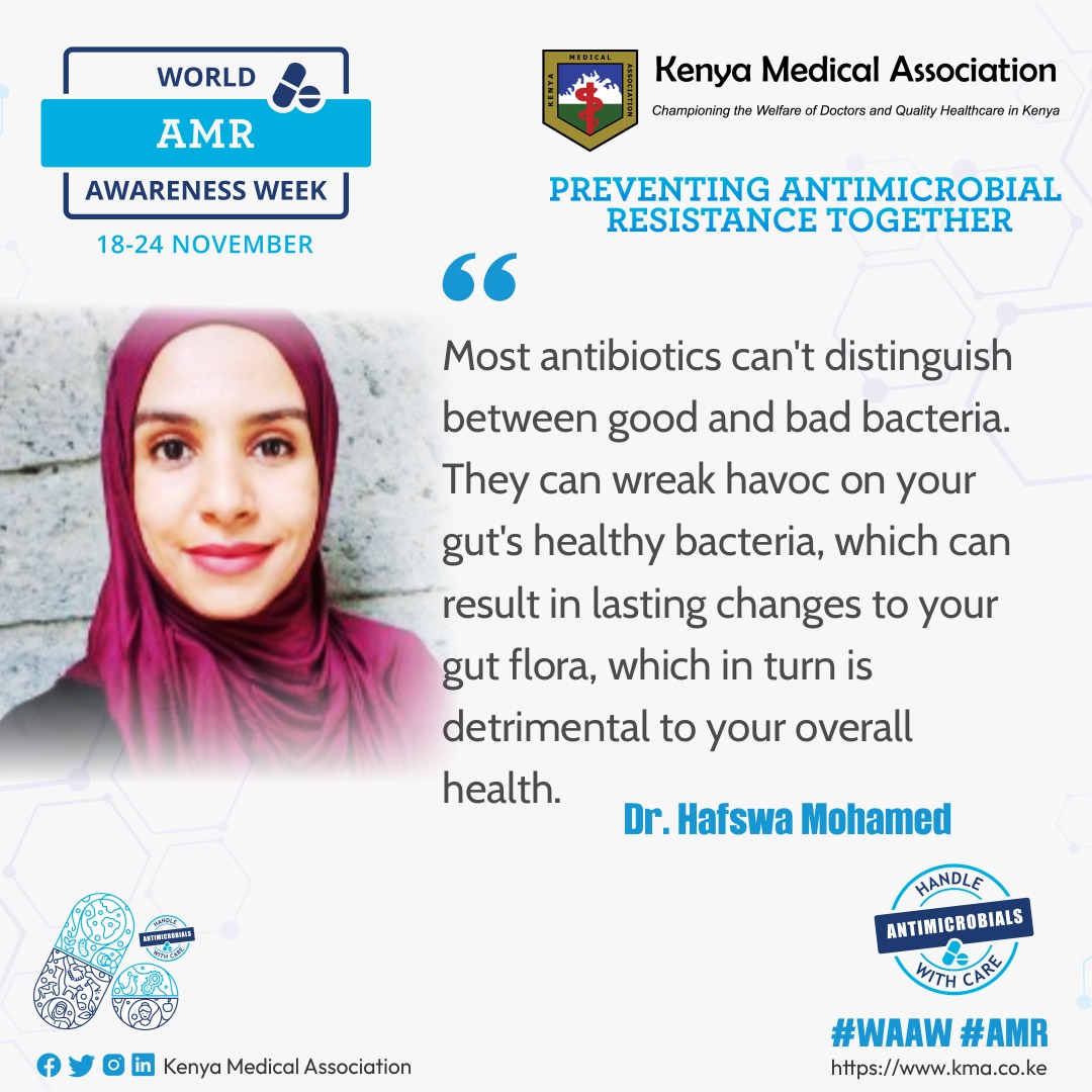KenyaMedics_KMA's tweet photo. Most antibiotics can't distinguish between good and bad bacteria. They can wreak havoc on your gut's healthy bacteria, which can result in lasting changes to your gut flora, which in turn is detrimental to your overall health.

#WAAW2023 #AMR https://t.co/oKJC6NPsIm