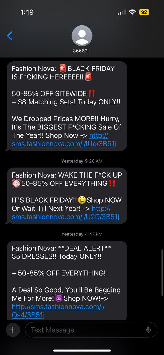 DoseOfAlexa's tweet photo. I’m not understanding why @FashionNova  cussing me out in a text message talking about sales . They got ONE MO TIME ! https://t.co/ewaA2TnemF