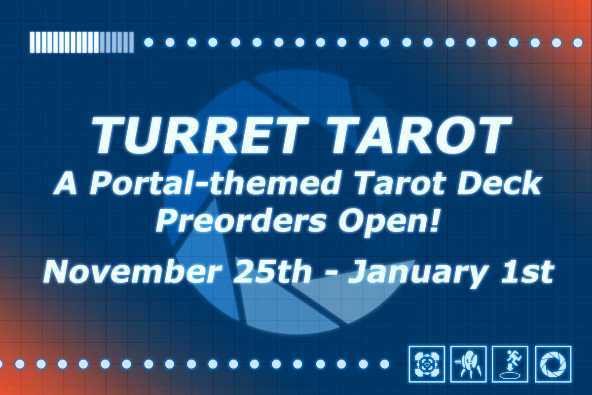 TarotTurret's tweet photo. 🔸Aperture Science would like to welcome you to the Turret Tarot Initiative!🔹
Preorders Now Open: https://t.co/EjNQF96Tcb

The Turret Tarot is a is a Portal-themed, charity art anthology and Tarot Deck. Preorders available now, from November 25th to January 1st. https://t.co/ywRJRrnz0T