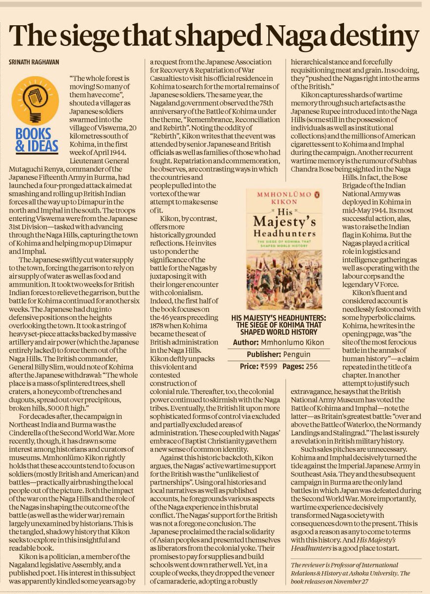 A review by Professor Srinath Raghavan in this morning’s <a href="/bsindia/">Business Standard</a>. The first exclusive review of my book “His Majesty’s Headhunters” by <a href="/PenguinIndia/">Penguin India</a> . <a href="/premanka/">Premanka Goswami । প্রেমাঙ্ক গোস্বামী। 🇮🇳</a> <a href="/UncasPao/">Uncas Pao</a>