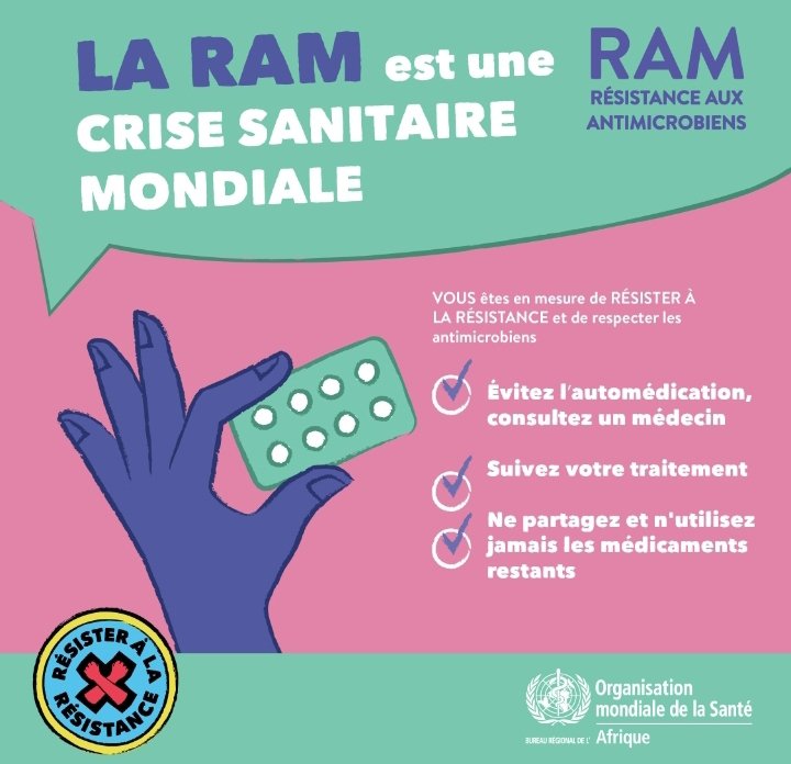 La Résistance aux AntiMicrobiens (RAM) est une Crise Sanitaire Mondiale.💡📌

Ensemble, Prévenons la RAM.💡📌

Quelques Conseils à Appliquer...⤵️⏬

<a href="/OMS_Afrique/">OMS Afrique</a>