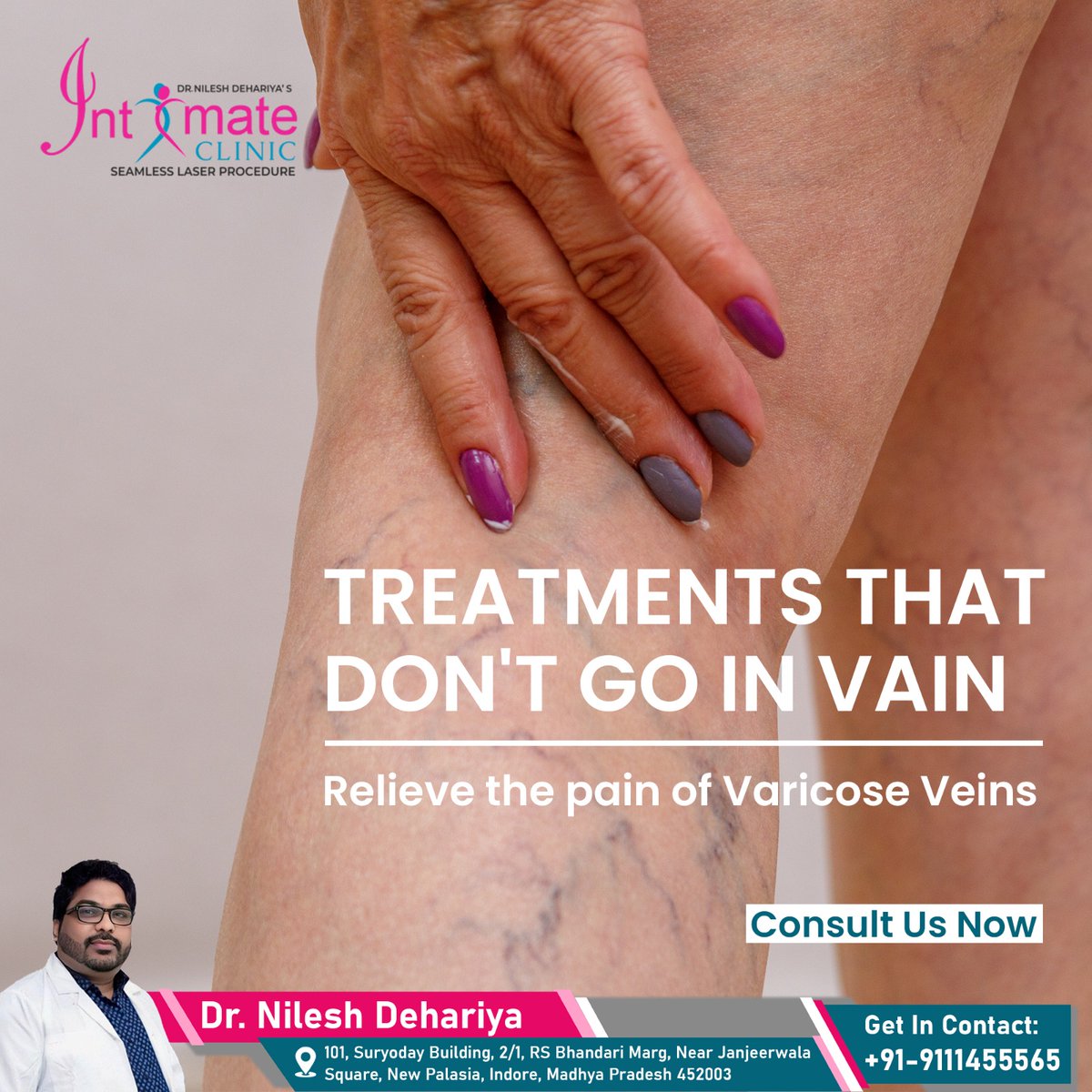 Reclaim the beauty of your legs with our advanced Varicose Veins treatment.
.
Visit: intimateclinic.in/endogenous-las…
.
#varicoseveins #spiderveins #veins #veintreatment #sclerotherapy #varicoseveintreatment #varicose #veinremoval #vascularsurgery #drnileshdehariya #intimateclinic #indore