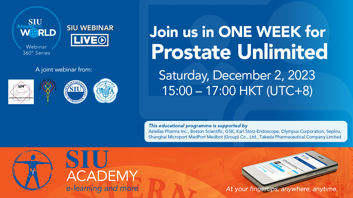 SIU_urology's tweet photo. The 4th edition of Prostate Unlimited will take place in 1 week. Register for this interactive, educational webinar on the latest in #ProstateHealth 
📅 December 2, 2023
🕚 15:00 HKT (UTC+8) 
🔗:https://t.co/AIzgKQnVsR 
#SIUAcademy @teng_ong @LoKaLun1 @tncclinic @kmoretry https://t.co/eOp3ijasHQ