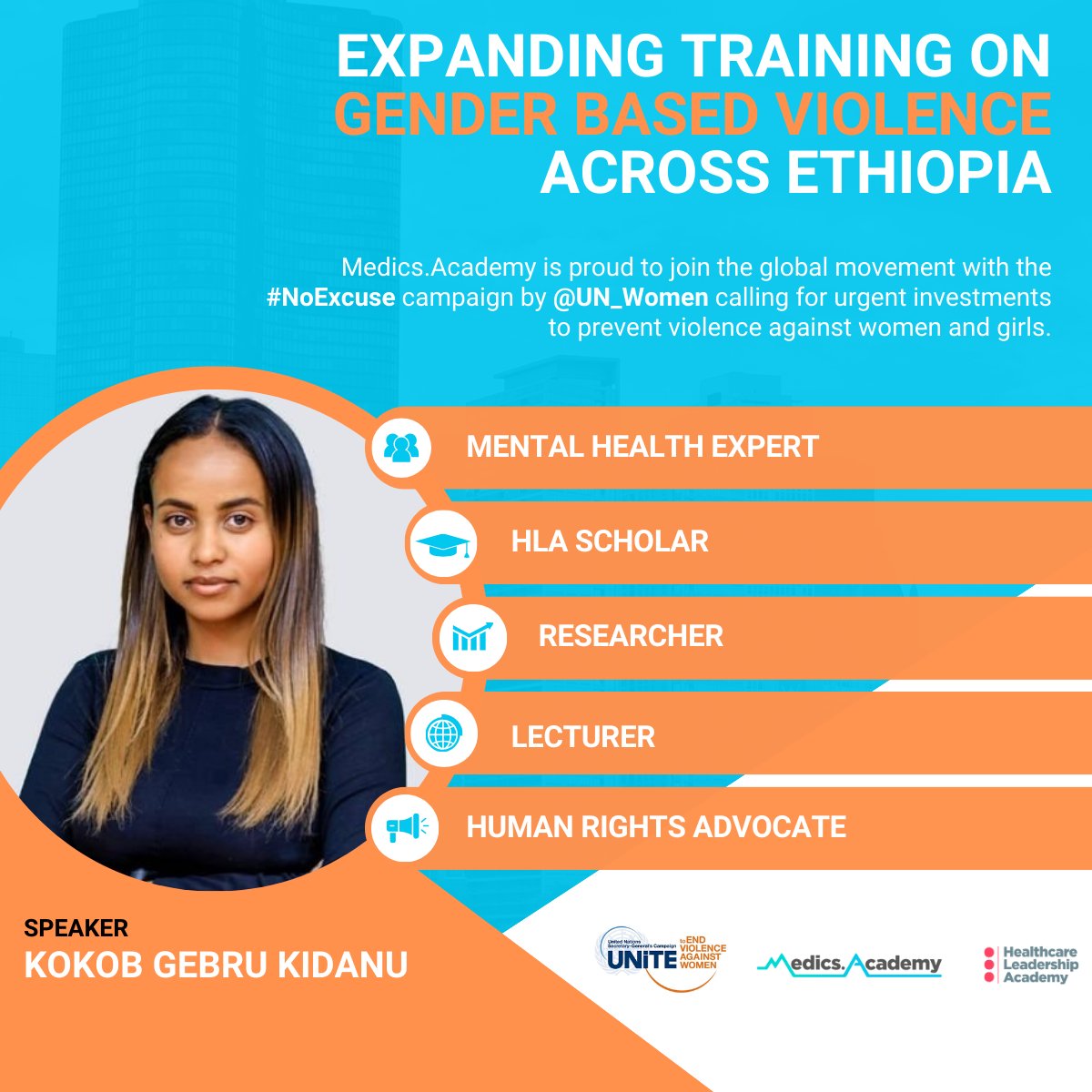 MedicsAcademy's tweet photo. Kokob Gebru Kidanu, a Mental Health Expert from Mekelle University in Tigray, Ethiopia and our HLA alumni will be delivering a workshop entitled "Expanding Gender Based Violence Training Across Ethiopia” at the HLA Conference.

Join the HLA conference - https://t.co/7Vh3OgyR0c https://t.co/SkGqPjhrus