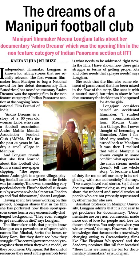 Navhind_Times's tweet photo. Manipuri filmmaker Meena Longjam talks about her documentary 'Andro Dreams' which was the opening film in the non feature category of Indian Panorama section at IFFI
.
@ayerameen
.
Article By: @kumar_kalyani
.
.
.
#GoaNews #IFFIGoa #NavhindTimes https://t.co/jeWrmOOqRP