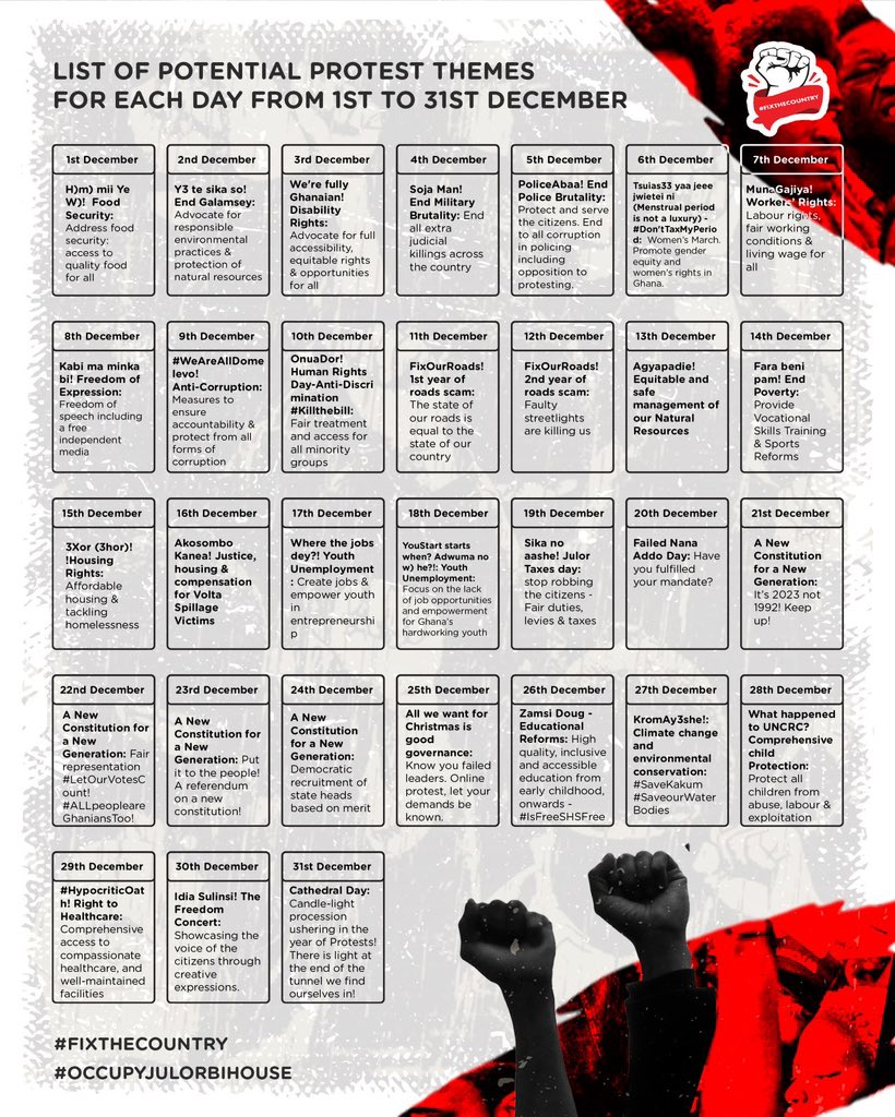 Have you seen the calendar for the #OccupyJulorbiHouse Demo ?