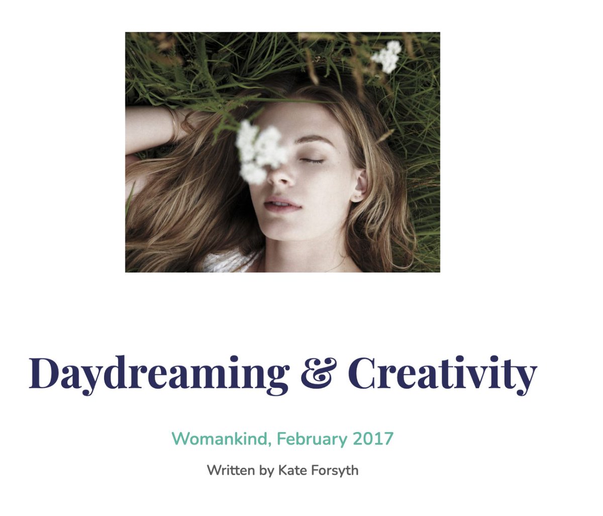 Are you a daydreamer too? Have you ever been mocked for it? In this essay, I argued #daydreaming is a crucial function of a creative and innovative mind ... and that we should all be making it a mindful daily practice. kateforsyth.com.au/articles/daydr… #creativity