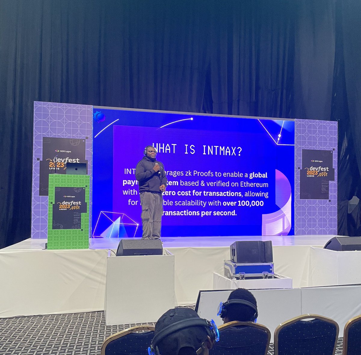 Jhoe0x's tweet image. Yesterday, I had the opportunity to present @intmaxIO to the largest developer gathering in West Africa, the #DevFestLagos2023 event. 
I spoke about our Stateless Zk-Rollup, a L2 scaling solution. And also our user friendly Intmax wallet. 
Looking forward to a productive day 2.