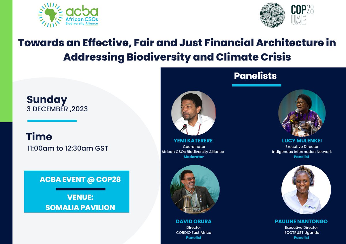 #SaveTheDate 
We will be hosting an engaging dialogue on the financial transformations needed to address #biodiversity loss and the #ClimateChange crisis during the upcoming <a href="/COP28_UAE/">COP28 UAE</a> . The dialogue will take place on the 3rd of December at the Somalia Pavilion