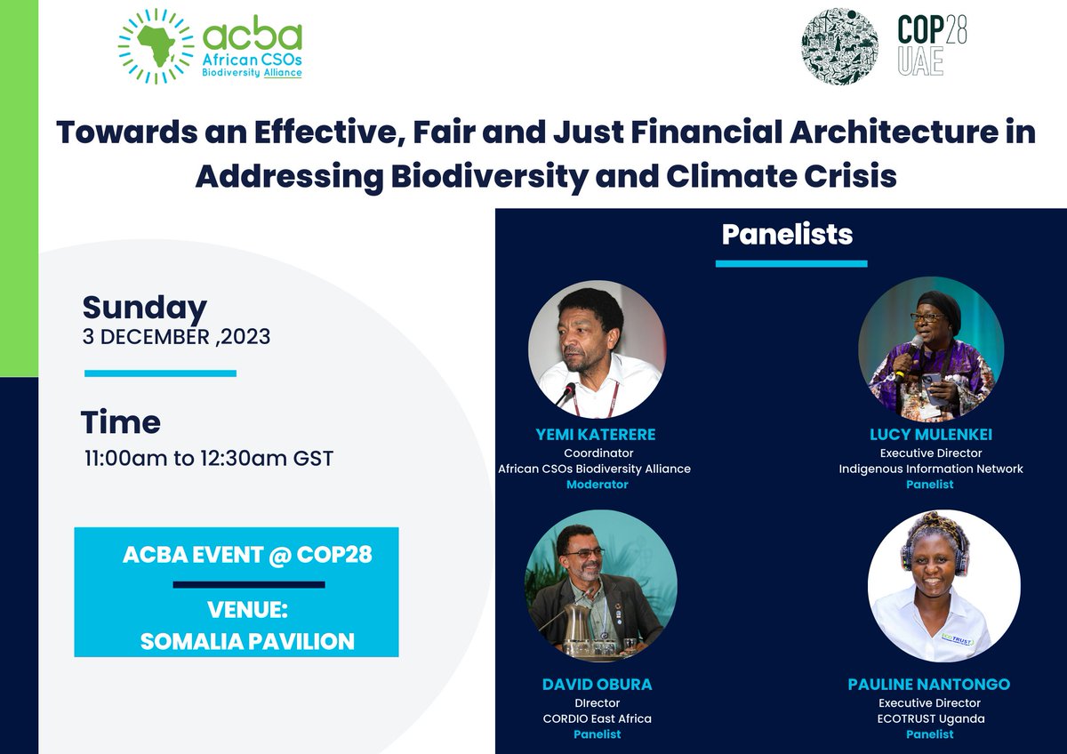 #SaveTheDate We will be hosting an engaging dialogue on the financial transformations needed to address #biodiversity loss and the #ClimateChange crisis during the upcoming @COP28_UAE . The dialogue will take place on the 3rd of December at the Somalia Pavilion