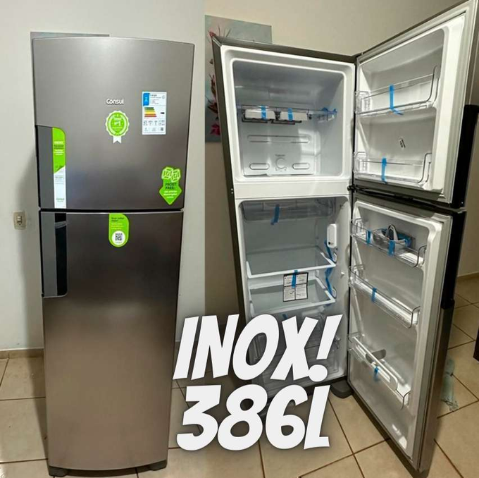 Geladeira Consul Frost Free Duplex 386 litros com Altura Flex cor  Inox  CRM44AK 220V