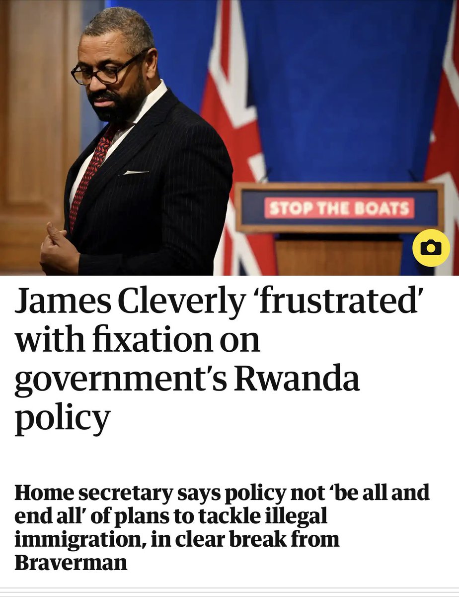 Cameron says we need closer ties to Europe and Cleverly says Rwanda isn’t the be all and end all. Less than a month ago Sunak said Cameron was part of a 30 year political decline and he would stop at nothing to stop the boats. He’s had four strategies in 12 months.