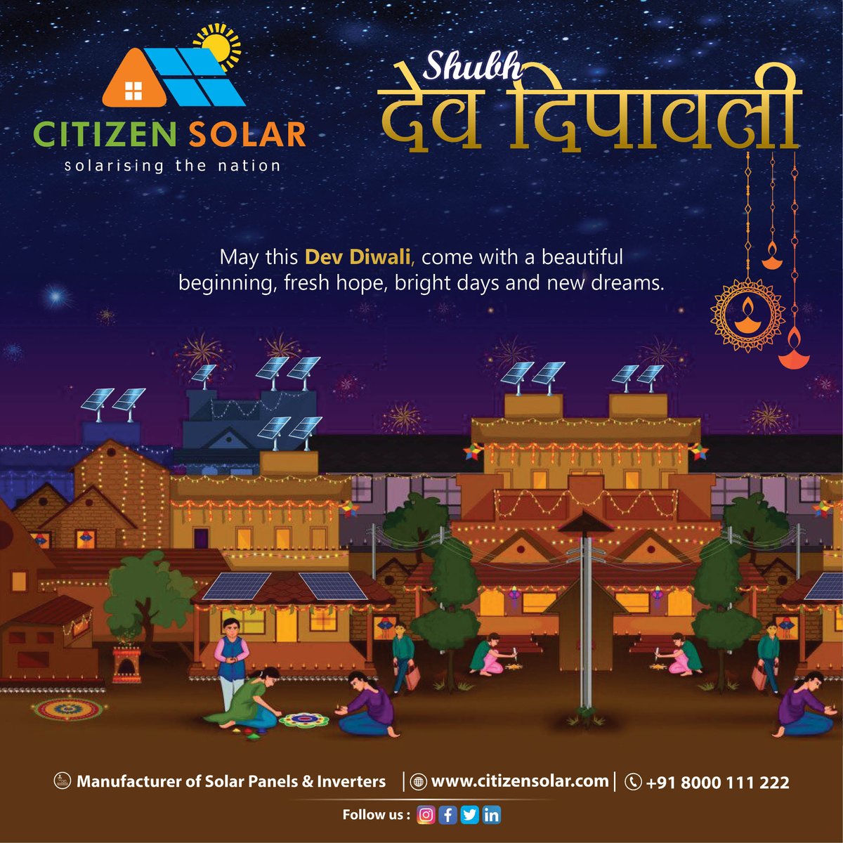Heartiest Happy Diwali from Citizen Solar May your inner light guide you to happiness and success. 

Lighting Up Lives, One Solar Panel at a Time.

#devdiwali #festivals #gosolar #enjoyfestival #Citizensolar #solarmanufacturing #devdipawali #SolarEnergy #GreenEnergy #lighting